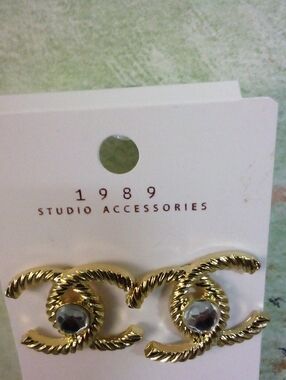 Gold-Tone Rope CC Style Earrings with Crystal